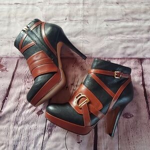 Cole Haan Carolyn Ankle Boots Black Brown Leather Stiletto Heels Side Zip Almond